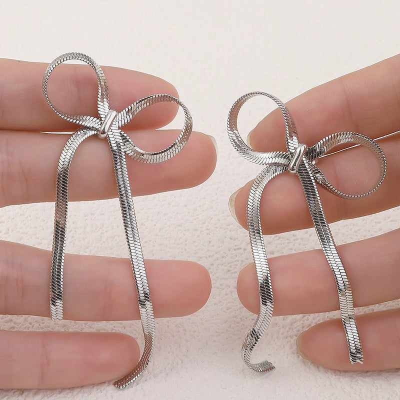 Wholesale Genuine Gold Plated Titanium Steel Heart-shaped Mirror Tassel Stainless Steel Earrings